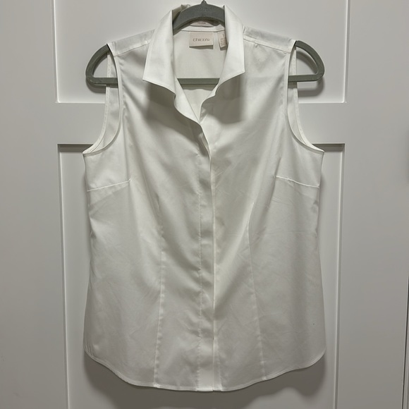 CHICO'S COTTON SLEEVELESS WHITE BUTTONDOWN SHIRT SIZE 1 = M/8 - Picture 5 of 8